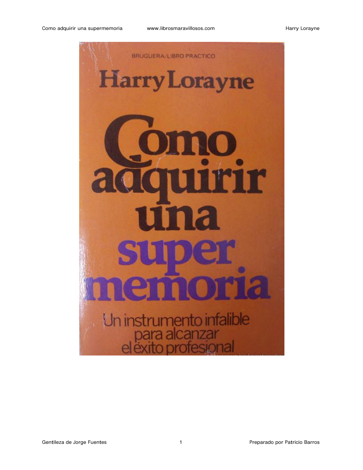 Portada del libro Como adquirir una super memoria